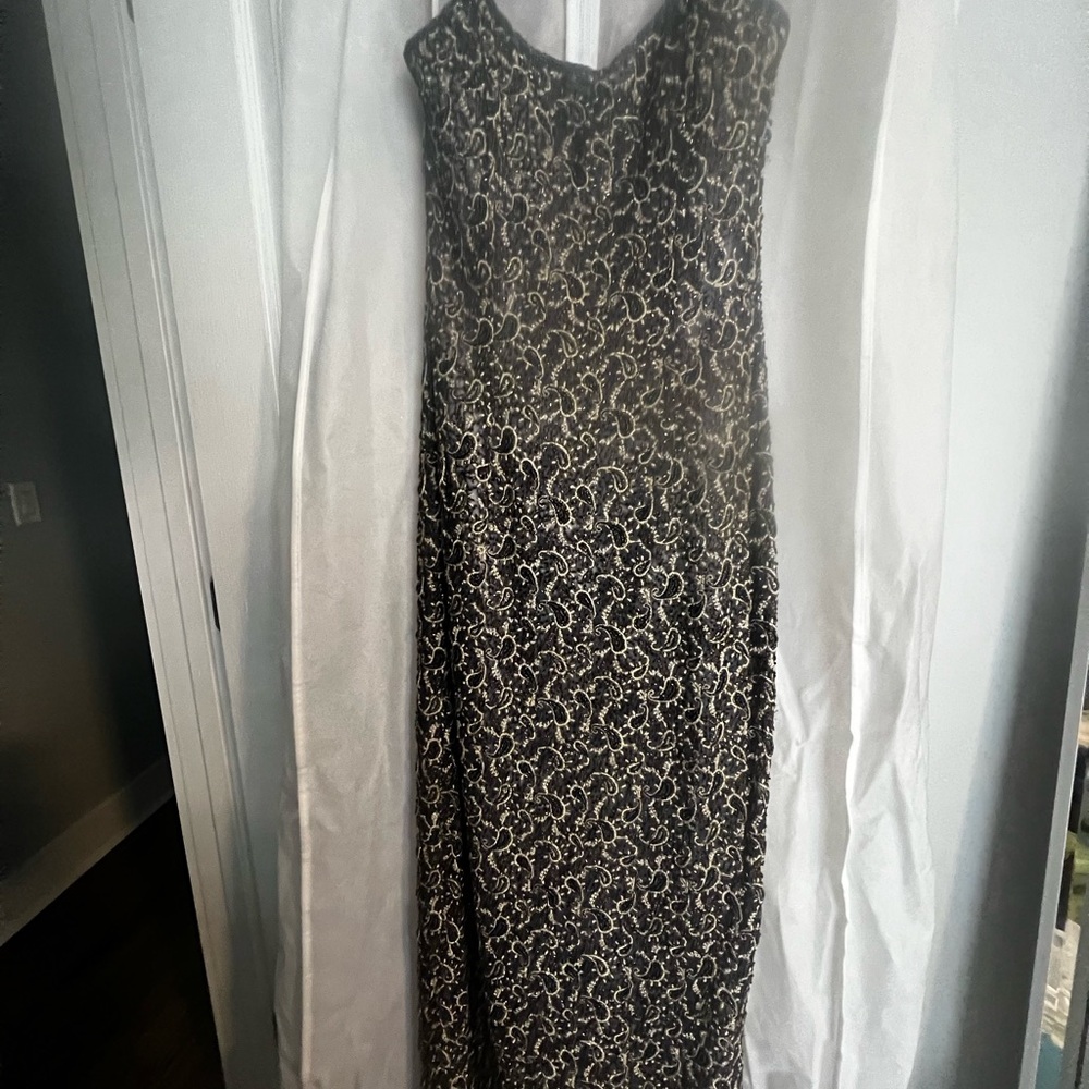 Hand Beaded full gown in blue and gold